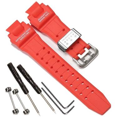 Imagem de Pulseira de relógio de resina compatível com Casio g shock GW-4000 GA-1000 GW-A1000 GWA1100 GA-1100 sky cockpit pulseira masculina à prova d'água acessórios de borracha esportiva também (vermelha)