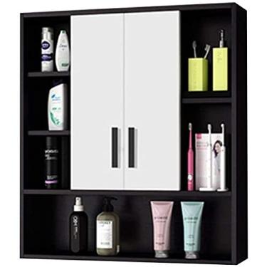 Imagem de Espelho de banheiro caixa de armazenamento de madeira maciça armário de parede armário de espelho de banheiro (cor: branco, tamanho: 70 * 14 * 80 cm) (preto 70 * 14 * 80 cm)