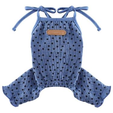 Imagem de Pijama de cachorro primavera verão roupas para cães pequenos menina menino estrela alça filhote macacão pijama para cachorro animal de estimação gato Jammies vestuário, Azul, Large (8-13lb)-Chest18"