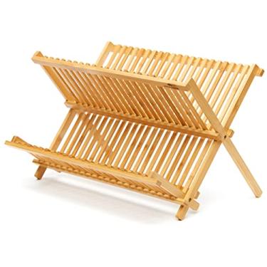 Imagem de Escorredor de pratos de bambu, escorredor de pratos dobrável, escorredor de pratos dobrável, suporte de pratos de madeira feito de bambu 100% natural