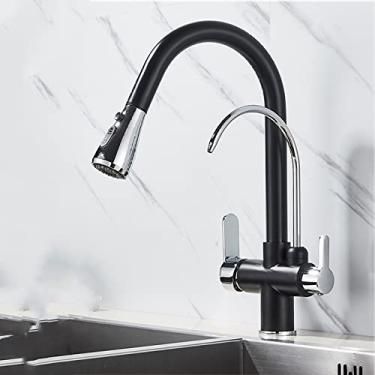 Imagem de Torneira misturadora de água quente e fria guindaste torneira de cozinha purificada, montagem em deck, filtro de água pura, rotação de 360 graus, cromo preto, tamanho único