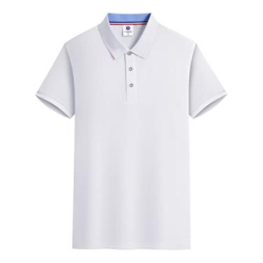 Imagem de Polos masculinos de fibra de álcool polivinílico, camiseta de tênis de cor sólida, manga curta, ajuste regular, esporte clássico(Color:White,Size:S)