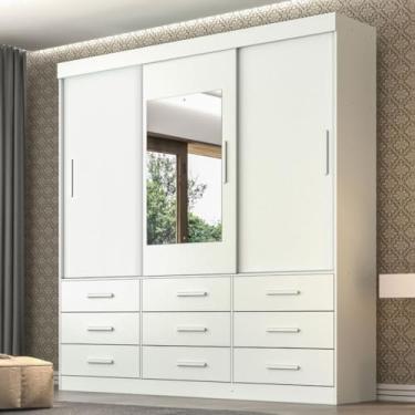 Imagem de Guarda-Roupa Casal New Star 3 Portas 9 Gavetas com Espelho Branco - Sallêto Móveis (PNR BASE)
