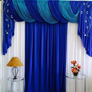 Imagem de Cortina flórida varão em malha 3,00mx2,60m sala quarto azul