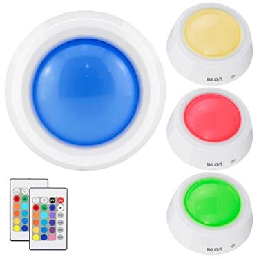 Imagem de BIGLIGHT Luzes de pressão, luzes de toque RGB, luz de armário operada por bateria, luz de torneira sem fio, luzes de LED disco, luzes de mudança de cor com controle remoto, luzes de nível de voz para sala de aula, pacote com 4