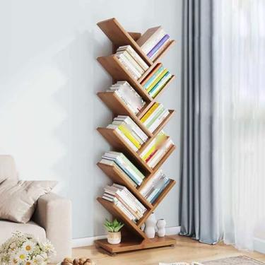 Imagem de Estante de chão – estante de árvore independente com almofadas ajustáveis para os pés, livros, CDs, plantas, suporte de armazenamento para escritório em casa