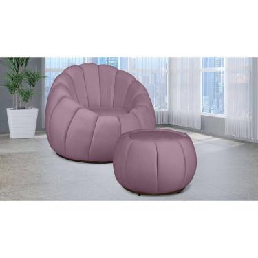 Imagem de Kit Poltrona Giratória Concha C/ Puff Veludo Rose - Londrilar