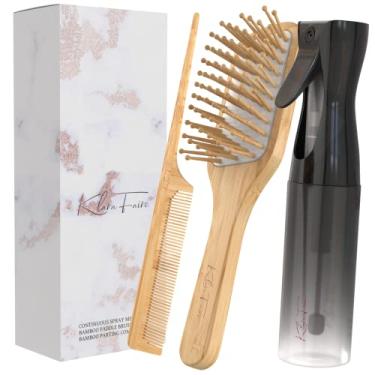 Imagem de klara faire Conjunto complementar de modelador sem calor – conjunto de 3 peças com escova de bambu, pentes de cauda de rato e frasco de spray de cabelo | Escova de cabelo de bambu natural e pente de