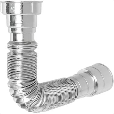 Imagem de Dona D Cor, Sifão De Plástico Cromado Sanfonado Universal Para Pia Cuba Cozinha Banheiro Sifão PVC Flexível Prata Metalizado Tubo Extensível Tanque Lavatório