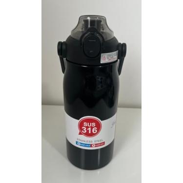 Imagem de Garrafa Térmica em Aço Inox, com Canudo Alça e Trava, Parede Dupla, Esportes Academia - 1L (Preta)