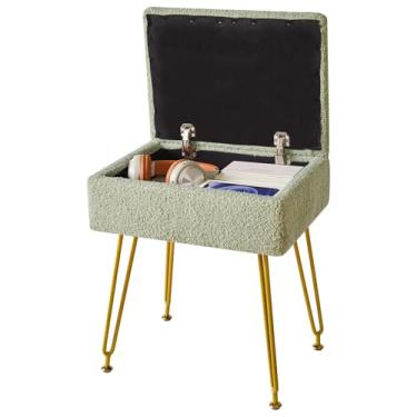 Imagem de YMYNY Banqueta com armazenamento, apoio para os pés, cadeira quadrada de lã de pelúcia, descanso de pés otomano, assento acolchoado macio para quarto, sala de estar, sala de maquiagem, 40 cm P × 29 cm