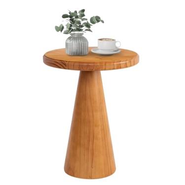 Imagem de LAPTAIN Mesa lateral de madeira, mesa de bebida rústica, mesa de centro redonda para sala de estar, quarto, varanda, 35,5 cm