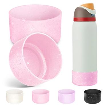 Imagem de 2 peças de capa de silicone para garrafa de água Owala 947 ml, protetor de proteção antiderrapante para garrafas de água de aço inoxidável FreeSip, Twist e Flip (rosa brilhante)
