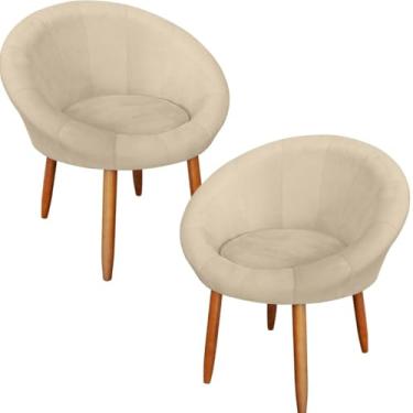 Imagem de Kit 2 Poltronas para Sala de espera Resistente confortável tecido veludo confortável pés de madeira reforçado MOBLAN decor (BEGE)