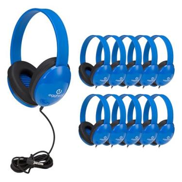 Imagem de Egghead Fones de ouvido infantis resistentes com cordão de tecido sem emaranhados (pacote com 10) azul