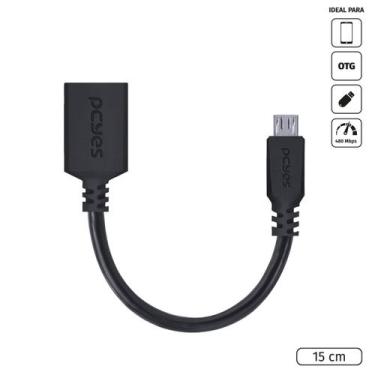 Imagem de Adaptador OTG Micro USB para USB 2.0 15CM Preto Conexão com Celulares 