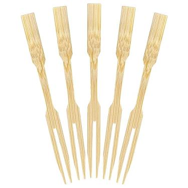 Imagem de BambooMN Mini Garfos de Bambu Premium de 9 cm para Degustação, 100 Peças