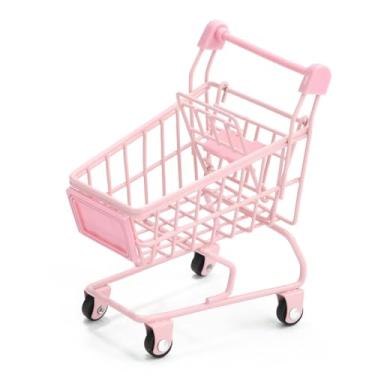 Imagem de Mini carrinho de mão de supermercado, mini carrinho de compras de supermercado, modo de carrinho utilitário, suporte de brinquedo de armazenamento de mesa (rosa)