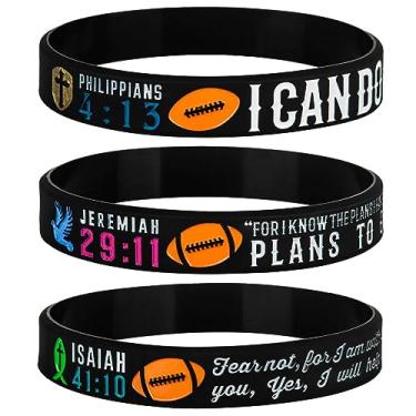 Imagem de Power of Faith Pulseiras de silicone motivacionais com escrituras inspiradoras Filipenses 4:13, Jeremias 29:11, Isaías 41:10, pulseiras presentes de torcida para esportes, homens e mulheres (unissex)
