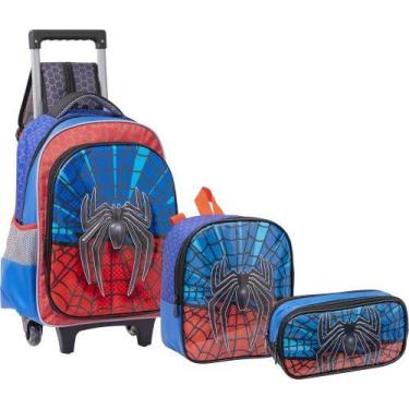 Imagem de Kit Mochila de Rodinha Lancheira e Estojo Aranha Yepp MIM6337-C, Azul/