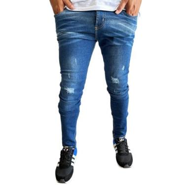 Imagem de calça jeans c/elastano skinny masculina rasgadas destroyed a pronta en