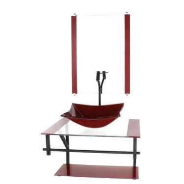 Imagem de Gabinete Vidro Banheiro 60Cm Ap Cuba Retangular Vermelho - Cubas E Gab