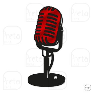 Imagem de Escultura de Parede Decorativo Microfone Clássico 50x23cm - Linha Pret