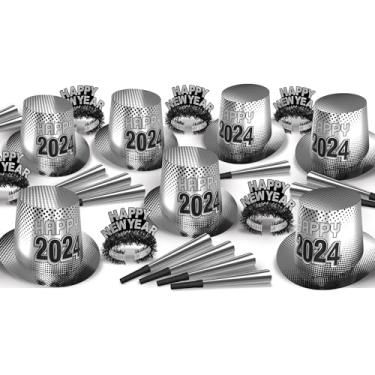 Imagem de Beistle Ano Novo 2024 sortido para 50 pessoas lembrancinhas e suprimentos de festa, adereços de cabine fotográfica NYE, feitos nos EUA desde 1900, tamanho único, prata/preto