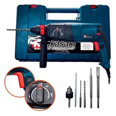 Imagem de Martelete Rompedor Rotativo Autoreverso Furadeira 1200W 12 Peças Ponteira Talhadeira Brocas (220V)