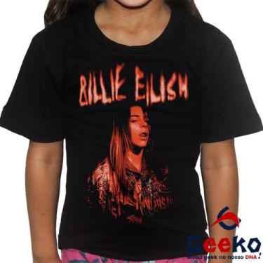 Imagem de Camiseta Infantil Billie Eilish 100% Algodão Pop Indie Geeko, Preto, 8