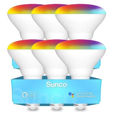 Imagem de Lâmpadas inteligentes Sunco BR30 Alexa com mudança de cor LED WiFi embutida 8W, RGBCW, regulável, 650 lúmens, compatível com Alexa e Google Assistant, base E26, sem necessidade de hub, pacote com 6