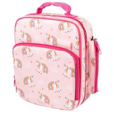 Imagem de Bentology Lancheira isolada com bolso para lanche e suporte para garrafa de água - Lancheira resistente à água para crianças - Bolsa térmica fácil de limpar - Lancheira térmica reutilizável para