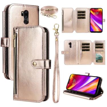 Imagem de Dswteny Capa carteira para LG G7 ThinQ com alça de pulso alça de ombro zíper flip suporte para cartão de crédito capa para celular LGG7 One G 7 Plus LG7 Fit LG7ThinQ 7G Thin Q G7+ G7thinq LGG7thinq