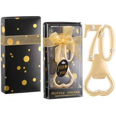 Imagem de Pacote com 24 abridor de garrafas dourado 70 lembrancinhas de aniversário de 70 anos 70 presentes de festa de aniversário de ouro 70 lembranças ou decorações para convidados (ouro preto 70)