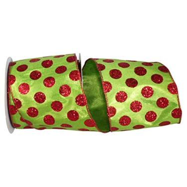 Imagem de Reliant Ribbon Fita Dot Lame Dupioni Luxe com arame, 10 cm x 25 jardas, Lime/Vermelho