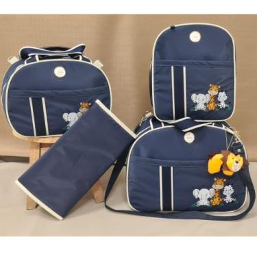 Imagem de kit bolsa maternidade safari com mochila e trocador - mk baby, Marinho