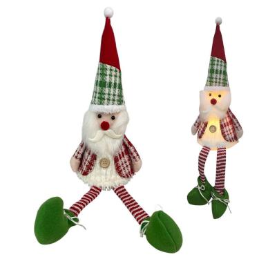 Imagem de Papai Noel Sentado Natal Natalino Acende Luz Pernas Moles Festa Fim de Ano Decoraçao Mesa Estante Boneco Iluminado Evento Casa Trabalho