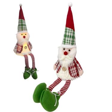 Imagem de Papai Noel Sentado Natal Natalino Acende Luz Perna Mole Decoraçao Fim de Ano Festa Estante Mesa Boneco Iluminado Casa Trabalho Evento