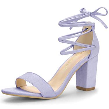 Imagem de Allegra K Sandália feminina de salto alto com tiras de amarrar, Roxa, 5.5