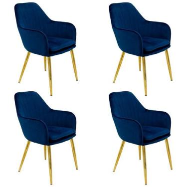 Imagem de Kit 4 Cadeiras Poltrona Lines Base Dourada Recepção Sala Suede - Liant