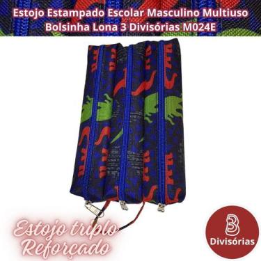 Imagem de Estojo Estampado Escolar Masculino Multiuso Bolsinha Lona 3 Divisórias