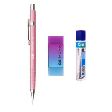 Imagem de Kit Lapiseira Tecnocis ROSA-CLARO 0.7mm + Borracha + Grafite