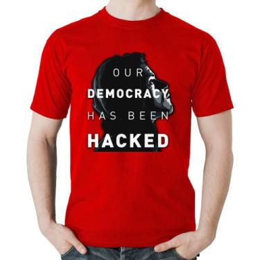 Imagem de Camiseta Algodão Our Democracy Has Been Hacked - Foca na Moda, Vermelh
