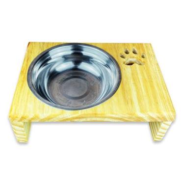 Imagem de Comedouro Bebedouro Gato Cachorro Pet Elevado 1 Pote Madeira - JJVERAS