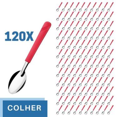 Imagem de 120 Colheres de Sopa Aço Inox Cabo Plástico Vermelho Luna - Taumer, Lu