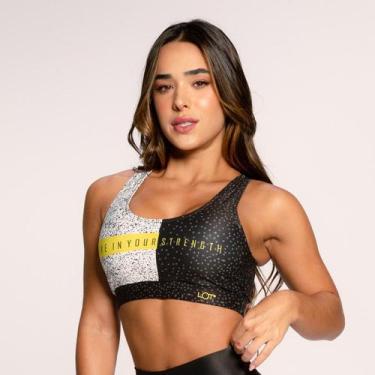 Imagem de Top Fitness Suplex Estampado Cruzado nas costas Preto e Bran - LOT FIT