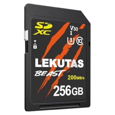 Imagem de LEKUTAS Cartão de memória SDXC UHS-I de 256 GB - Velocidade de leitura de até 200 MB/s, C10, U3, V30, 4K UHD, Full-HD e cartão SD de vídeo 4K para câmeras Canon Nikon Sony Fujifilm Kodak DSLR, câmeras