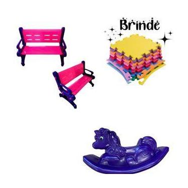 Imagem de Kit Banco Plástico com Gangorra Unicórnio e 4 Tatames 50x50 - Valentin