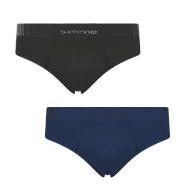 Imagem de Kit 2 Cueca Selene Masculina Slip sem costura Microfibra, Preto e azul