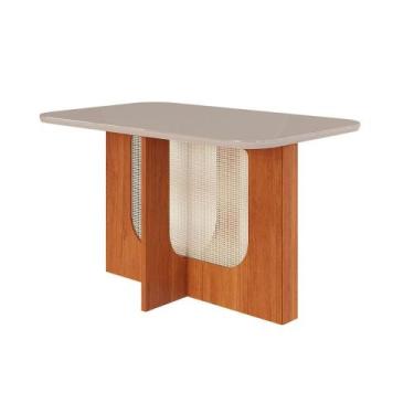 Imagem de Mesa p/ Cozinha Louise c/ Tampo Madeirado c/ Vidro 130x80cm Cinamomo/O
